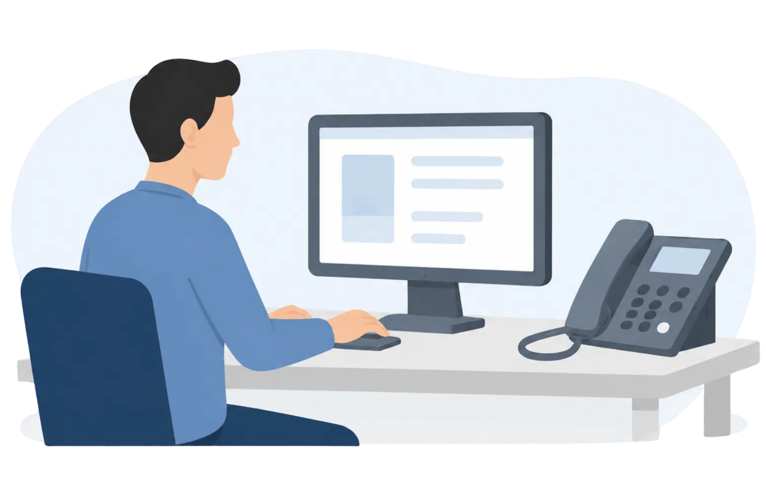 パソコンを使って業務を行う人物のイラスト