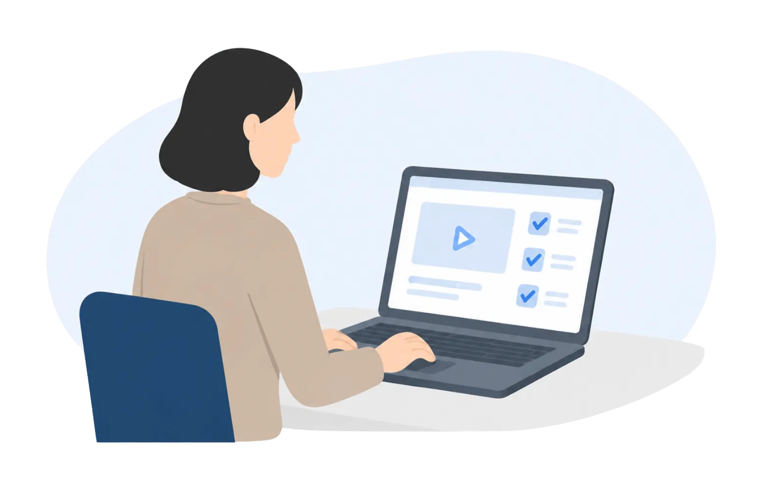 eラーニングで学習する人物のイラスト