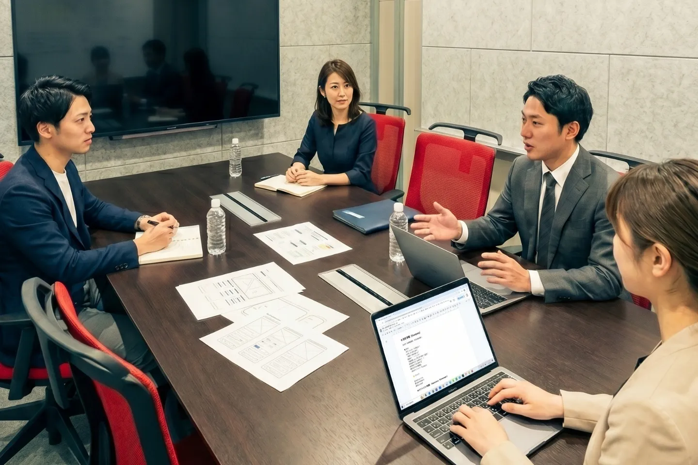 会議で運用を相談する様子